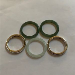 Stackable jade & sterling silver ring set